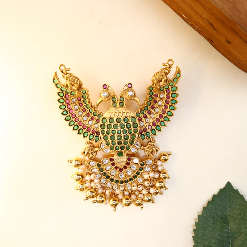 Premium Kundan Kemp Gandaberunda Detachable Pendant